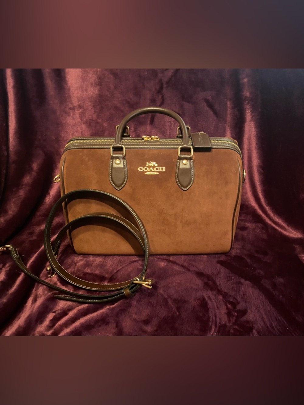 Coach Large Rowan Suede Satchel with Gold Hardware
